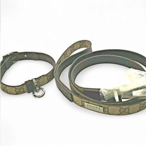 Gucci Brown and Tan Pet Collar and Leash